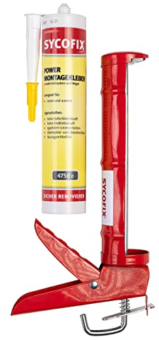 Power Montagekleber Extra Stark mit Kartuschenpresse 475 g für innen und aussen, anwendbar als Sockelleisten Kleber, Metallkleber, Steinkleber, zum Beton kleben, dauerelastisch, überstreichbar