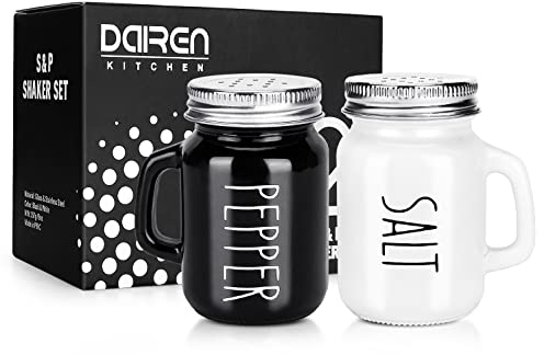 2 Stücke Salz und Pfefferstreuer Set Vintage Glas Gewürzflaschen Schwarz Weiß Gewürzstreuer Schüttler Sets Salzstreuer aus Glas mit Deckel für Küche