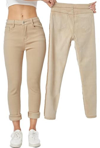 Yehopere Jean d'hiver doublé en Polaire pour Femme, Coupe ajustée, Chaud, Taille Haute, Taille S