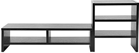 Monitorständer, PC Bildschirmständer mit 3 Lagigem Seitlichem Ablagefach, 2 Lagiges Computer Monitor Riser Laptop Desk Organizer für Büro Schlafzimmer Wohnzimmertisch(Schwarze Walnuss)