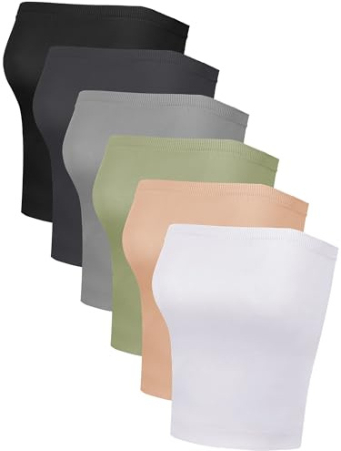 Bencailor 6 Pack Women's Bandeau Tops, Strapless Tube Bra, Seamless Basic Casual Stretchy Sports Bralettes for Women Girls(Classic Colors,Large)