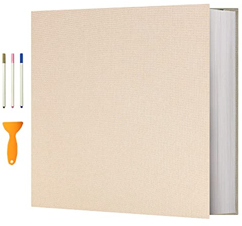 Vienrose Self Adhesive Photo Album, 120 Pages, 33 x 32 cm, Beige | Beige linen cover; 120 pages (60 sheets); holds up to 600 6 x 4 in or 120 8 x 10 in photos; includes metal pen