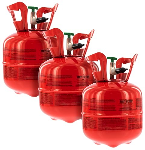 Party Factory – Helium Gasflasche 3x 140L für ca. 60 Luftballons – Partydeko Ballongas Flasche für Latex- & Folienballons – Einwegflaschen mit Knick-Füllventil – Für Partys, Hochzeiten und Geburtstage