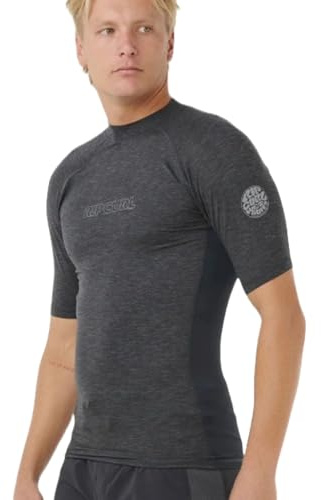Rip Curl Rashguard da Uomo a Maniche Corte Dawn Patrol UPF 50+, Nero Marle, X-Large