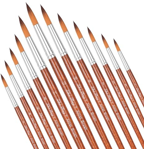 12 Pack Round Acrylic Brushes, Oil Paint Brushes Face Paint Brushes, Fine Paintbrushes for Crafts Professional Artist Watercolor Oil Paint Brushes for Body Model Rock Miniature