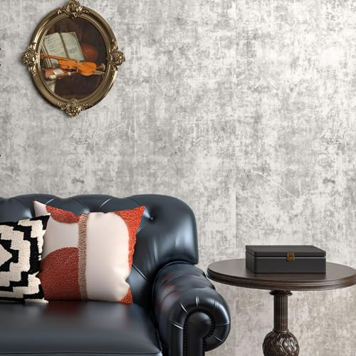 Livelynine 40x1000 cm Carta da Parati a Buccia e Bastone Cemento Testurizzato Grigio Chiaro Maschile Carta da Parati a Buccia e Bastone Impermeabile per Camera da Letto, Bagno, Cucina, Soggiorno