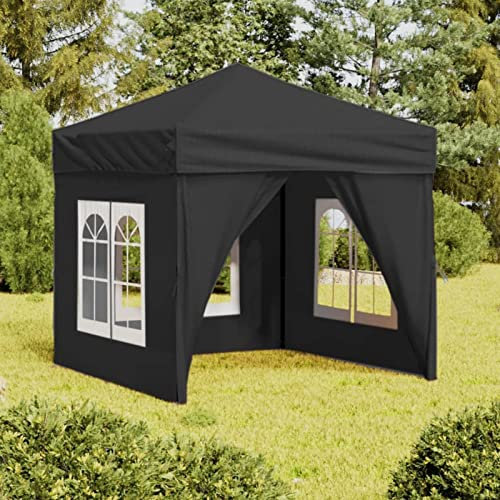 LAPOOH Hopfällbart festtält med sidoväggar antracit 2 x 2 m, UV-skydd 50+, vattentätt, vikbart festtält, utomhusevenemang skydd-93502