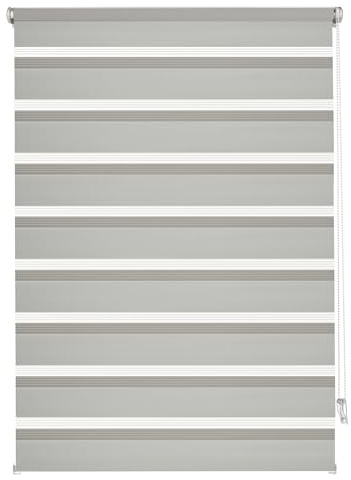 Gardinia Estor Enrollable Doble EASYFIX con Riel de Montaje, Estor Enrollable de Tiro Lateral, Franjas Transparentes y Opacas, Ajusto Continuo, Gris, 60 x 150 cm