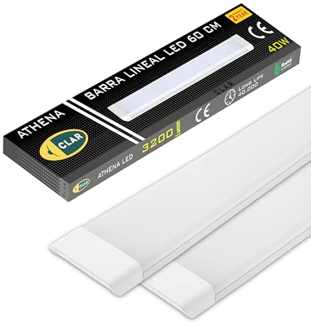 CLAR - Pantalla LED 60 cm, Luz Cocina Techo, Regleta LED y Barra, Luminaria 6500ºK (40W Pack 2)