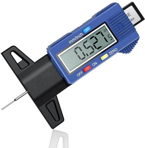 FortCeremy - Misuratore di profondità del battistrada, blu, 0-25,4 mm, digitale, strumento di misurazione pneumatici con ampio schermo LCD per auto, camion, moto
