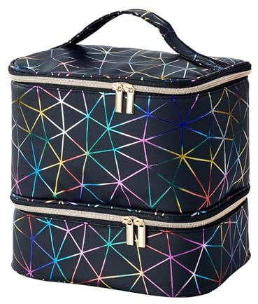 Borsa portaoggetti per smalto – Organizzatore per smalto per unghie, borsa per manicure | Con borsa per smalto con manico e custodia per il trasporto, partizioni in spugna di grande capacità, Nero