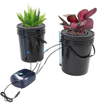 panfudongk Sistemas de cultivo hidropónico con 2 macetas, sistema de cultivo hidropónico, bomba de aire, capacidad de 18,93 l, indicador de nivel de agua, arcilla expandida para interior, jardín