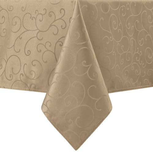 Romanstile Champagne Tablecloth Rectangular 140x200 cm, Water-Repellent, Wipe Clean, Stain Resistant 210GSM Jacquard, Holiday Table Cover for Spring, Wedding, Party, Easter, Elegant Holiday Touch