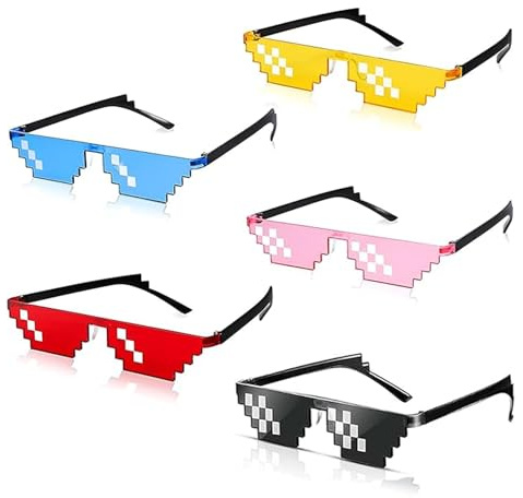 WOUYTPE 5 Stück Pixel Sonnenbrille Bunt, Pixel Brille, Lustige Sonnenbrille, Geeignet für Geburtstagsparty, Picknick Camping, Sommerparty, Cool und Seltsam, mit Nasenstück