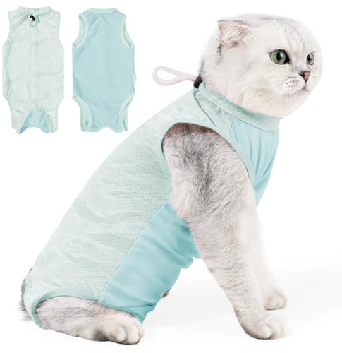Tutina Anti-Leccamento per Gatti Taglia L (Circonferenza Torace 38-46cm, Schiena 36cm), Body Post-Operatorio Traspirante Alternativa al Collare Elisabettiano per Gatti 4.5-7kg