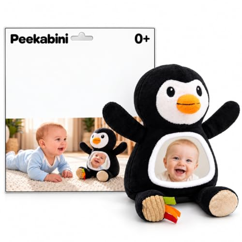 Tummy Time Mirror Toy, Newborn Baby Sensory Toys, Penguin Baby Mirror | 0-6 Months, Crinkle & Bell, Pram Clip, New Baby Gift, Tummy Time Toys, 3 Month Old Baby Toys, Baby Sensory Toys 0-6 Months