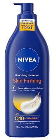 NIVEA Nourishing Hydration Skin Firming Body Lotion with Q10 and Vitamin C, 72-Hour Body Moisturizer for Dry to Very Dry Skin, 16.9 Fl Oz Pump Bottle