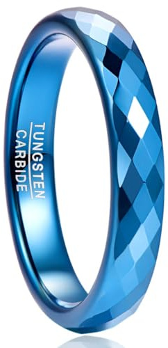 NUNCAD Bague Femme en Tungstène 4mm – Finition Facettée Diamantée - Noir/Bleu/Or Rose