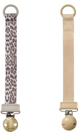 Elodie Details Clip per Succhietto Bambino e Bambina – Catenella Portaciuccio con Clip – Senza BPA – Cinturino in Poliestere Riciclato – Regalo Unisex Neonato, Confezione da 2 -Le Leopard/Pure Khaki