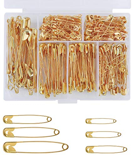 Sicherheitsnadeln 250 Stück Groß und Klein Sicherheitsnadeln Langlebig Rostbeständig Safety Pins für Kunsthandwerk Nähen Schmuckherstellung Heimarbeitsplatz 6 Größen Gold
