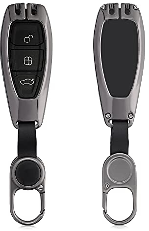 kwmobile Autoschlüssel Hülle kompatibel mit Ford 3-Tasten Autoschlüssel Keyless Go - Hardcover Metall Schutzhülle Dunkelgrau