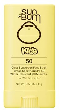 Sun Bum Kids SPF 50 Clear Sunscreen Face Stick | Wet or Dry Application | Hawaii 104 Reef Act Compliant (Octinoxate & Oxybenzone Free) Broad Spectrum UVA/UVB Sunscreen | 0.53 oz