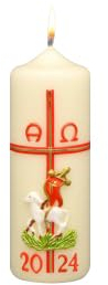 Kopschitz Kerzen Osterkerze Kreuz, Lamm, A und O, Jahreszahl 170 x Ø 60 mm