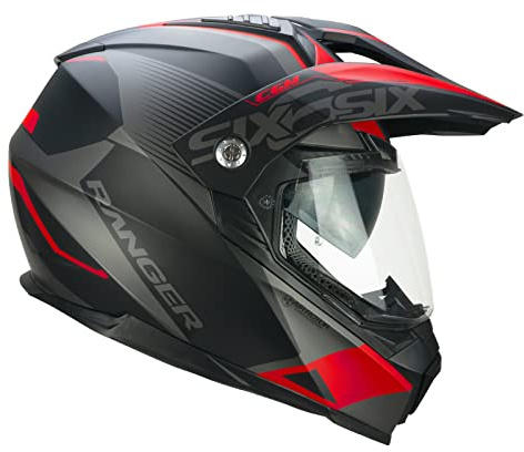 CGM Casco Integral, 666G Twin Ranger, Negro y Rojo Mate, M (57-58 cm)