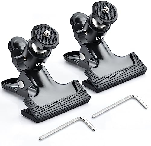 UTEBIT Klemme mit Kugelkopf Stativklemme - 2 Pack Metal Klemmhalter mit 1/4 Schraube, 360° Kamera Klammer Klemmstativ Blitzschiene für DSLR SLR Kamera Stativ Blitz Video - Schwarz