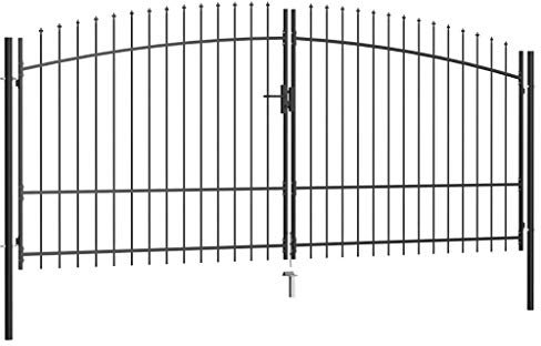 Homgoday Double Wing Garden Gate with Spears, Double Gate, Fence Gate, Garden Gate, Garden Gate, Yard Gate, Entrance Gate with 3 Keys, 400 x 225 cm, Black