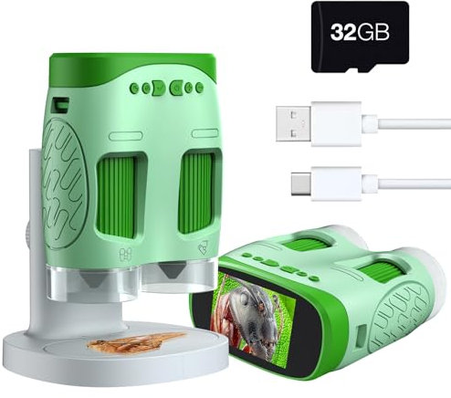 ydi Microscope Électronique pour Enfants, 3 en 1 Écran de 2 Pouces Portatif 800X Télescope Microscope 800X avec Caméra Vidéo Numérique, Connexion USB au PC, Carte de 32 Go Incluse