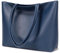 MEEGIRL Damen Henkeltaschen, Einfache Handtaschen PU Leder Tote Shopper Bag für Arbeit, Schule, Einkauf mit Reißverschluss und Innentasche (Dark Blue)