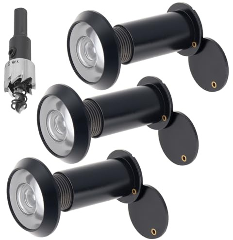 HOJLKLD Door Viewer Peephole, Solid Brass Peephole with 5/8 (16 mm) Drill Bit for 1-1/2 to 2-3/8 Doors, 200 Degree Wide Viewing Angle Peep Holes for Front Door with Privacy Cover (Black)