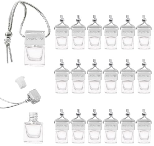 M.J COMFY-LIFE Car Diffuser Bottle Empty 8ml Air Freshener Bottle Refillable Automotive Hanging with Lanyard for Boat Caravan Truck Decort (Silver, 20)