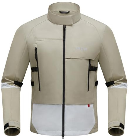 RIDEIRON Blouson moto homme ete,Veste Moto Homme Homologué,Protections amovibles,veste moto ete en maille respirante et confortable,Beige XL