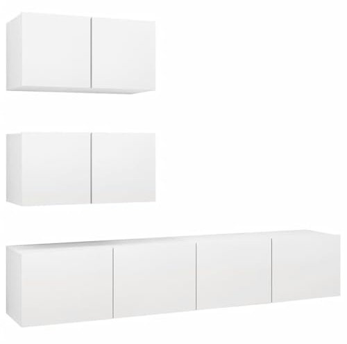 Helloshop26 Ensemble de Meubles Armoire Buffet TV télévision Salon Chambre séjour 4 pièces Bois d'ingénierie Blanc 02_0024664