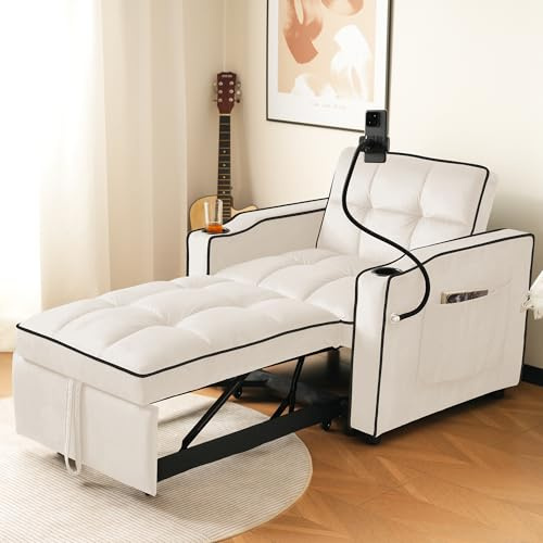 Ligterra Sofá Cama Individual Extensible 3 en 1 con Soportes para Bebidas y Teléfono Móvil, Sillón Reclinable Perfecto para Espacios Pequeños