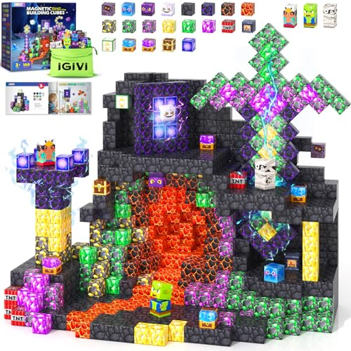 IGIVI Magnetic Blocks - Build Mine Magnet World, STEM Magnetic Building Blocks for Kids Ages 4-6 6-8 8-12, Building Toys Games for Boys Girls Ages 3+, Birthday Toys Gifts for Kids Toddlers