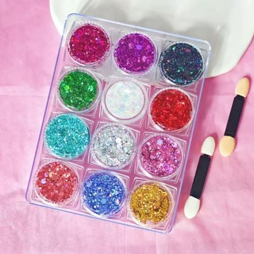12 Couleurs Body Glitter Gel, Paillettes de visage, Body Gel paillettes Shimmer liquide fard à paupières, Paillettes Chunky Holographique Laser poudre Festival Glitter