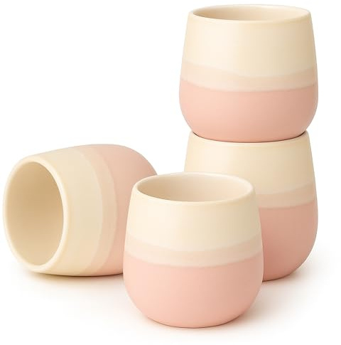 Goodwei Tazas de té japonesas – Tazas de cerámica sin asa, forma redondeada y diseño minimalista – Perfectas para té, matcha, café o espresso - Juego de 4, 200 ml (Fuji Pink)