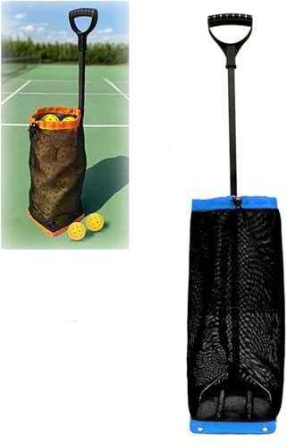 TRUNXUCL Panier à Balles de Tennis, Ramasse-Balles de Pickleball, Bac/Porte-Balles/Ramasseur de Balles, Chariot de Pickleball avec Hauteur Réglable(Blue)