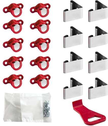 Scilm Kit 10 Ganci Magnetici e 8 Ganci Piedino per Zoccolo in Legno da Cucina - Compatibile con i piedini da 34 mm di Diametro e regolo con diametro 80 mm - Leva per Sgancio Zoccolo inclusa