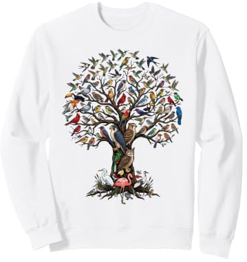 Detailed Ornate Tree with Diverse Bird Species Sweatshirt