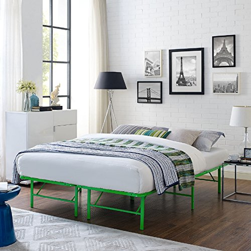 Modway Horizon Full Bed Frame In Green - Replaces Box Spring - Folding Metal Mattress Bed Frame