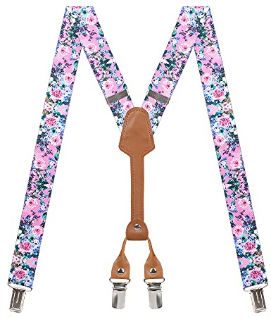 Action Ward Women's Suspenders - 1 Width - Y Back 4 Clip Skinny Ladies Suspenders (Floral 5)