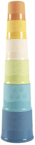 Smoby Life- Torre de Vasos Apilables, Fabricado en Bioplástico Sostenible Procedente de la Caña de Azúcar, 100% Reciclable, Embalaje 100% Reciclado, para Niños a Partir de 1 Año (7600140602)