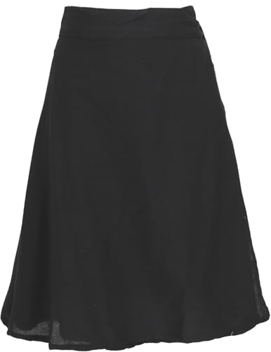GURU SHOP Gonna avvolgente leggera boho in cotone estivo da donna, Nero , Einheitsgröße