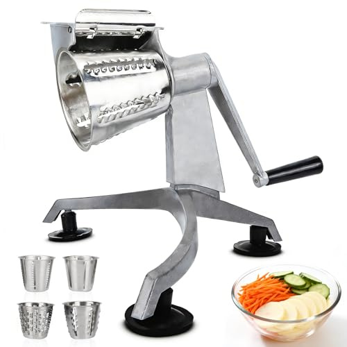 Vegetable Cutter, Rotary Cheese Grater MultiFunctional Hand Crank Vegetable Mincer Manual Vegetable Shredder with 5 Stainless Steel Blade
