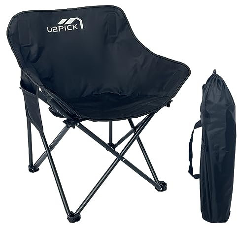 Folding Moon Chairs, Portable Comfy Camping Chair Support Up to 160kg with Carry Bag, Lightweight Foldable Outdoor Chair with Cup Holder,Black