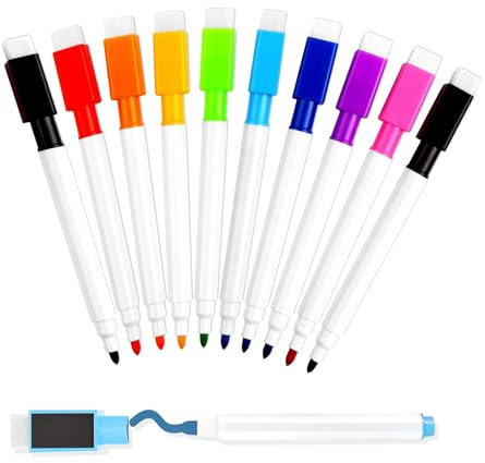 yenlk Whiteboard Markers/Pen with Eraser Set, 9 Color /10 Piecs, Fine Tip Colour, Low Odor Dry Erase Ink Markers Erasable for Home, School and Office Uses